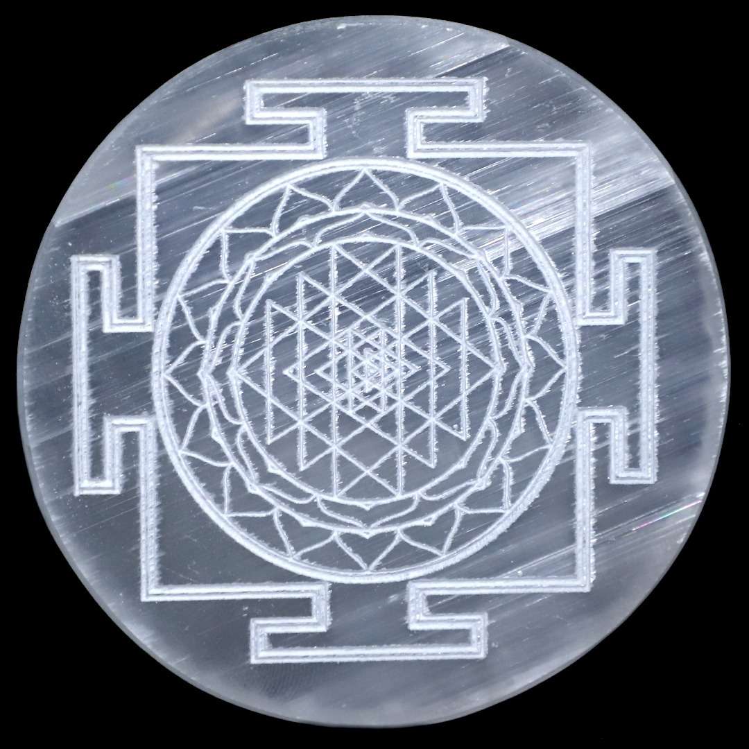 Engraved Sri Yantra Selenite Charging Plate