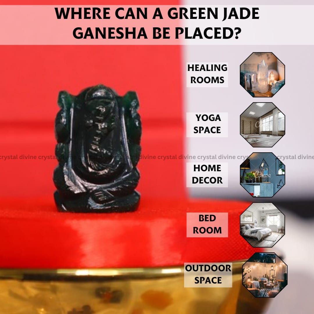 Green Jade Crystal Pocket Ganesha - 1inch (Calming & Balancing)