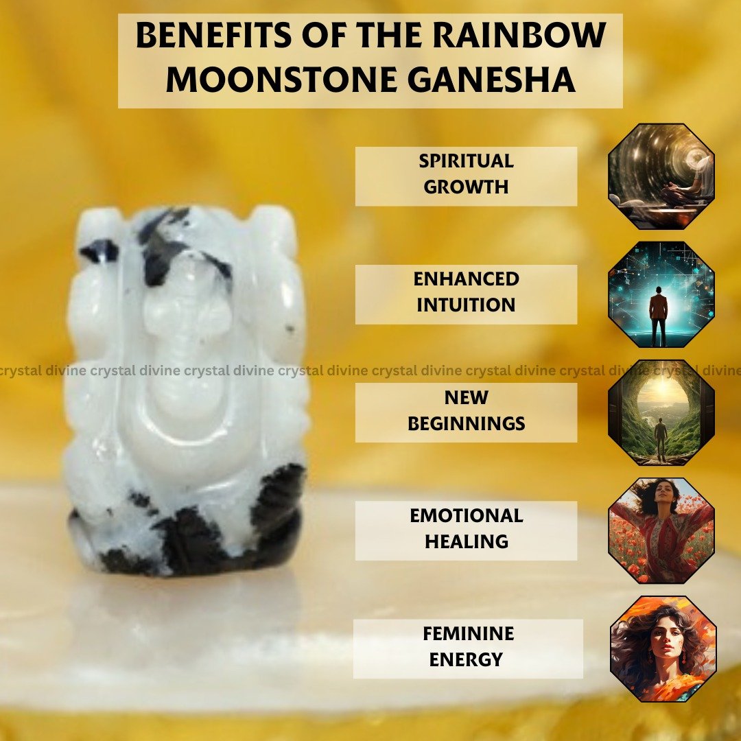 Rainbow Moonstone Crystal Pocket Ganesha