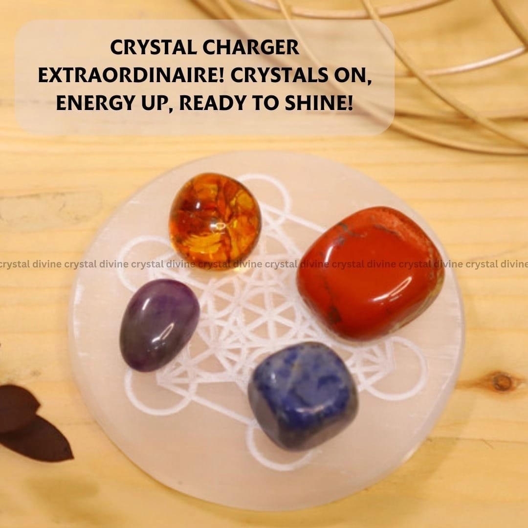 Astro Symbol Selenite Charging Plate With Wooden Box (Cleansing Energy & Recharging Crystals)