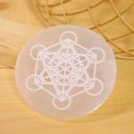 Astro Symbol Selenite Charging Plate With Wooden Box (Cleansing Energy & Recharging Crystals)