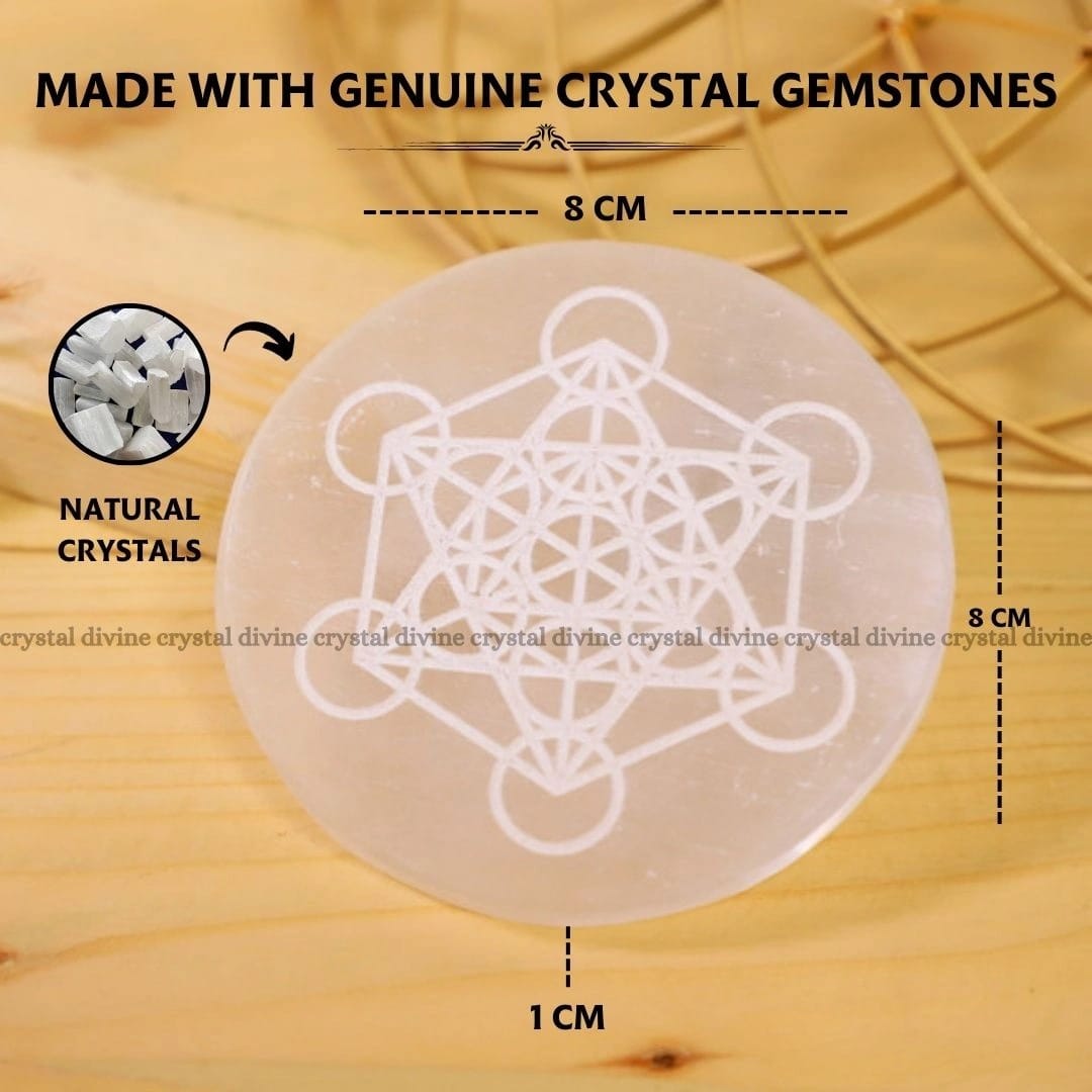 Astro Symbol Selenite Charging Plate With Wooden Box (Cleansing Energy & Recharging Crystals)