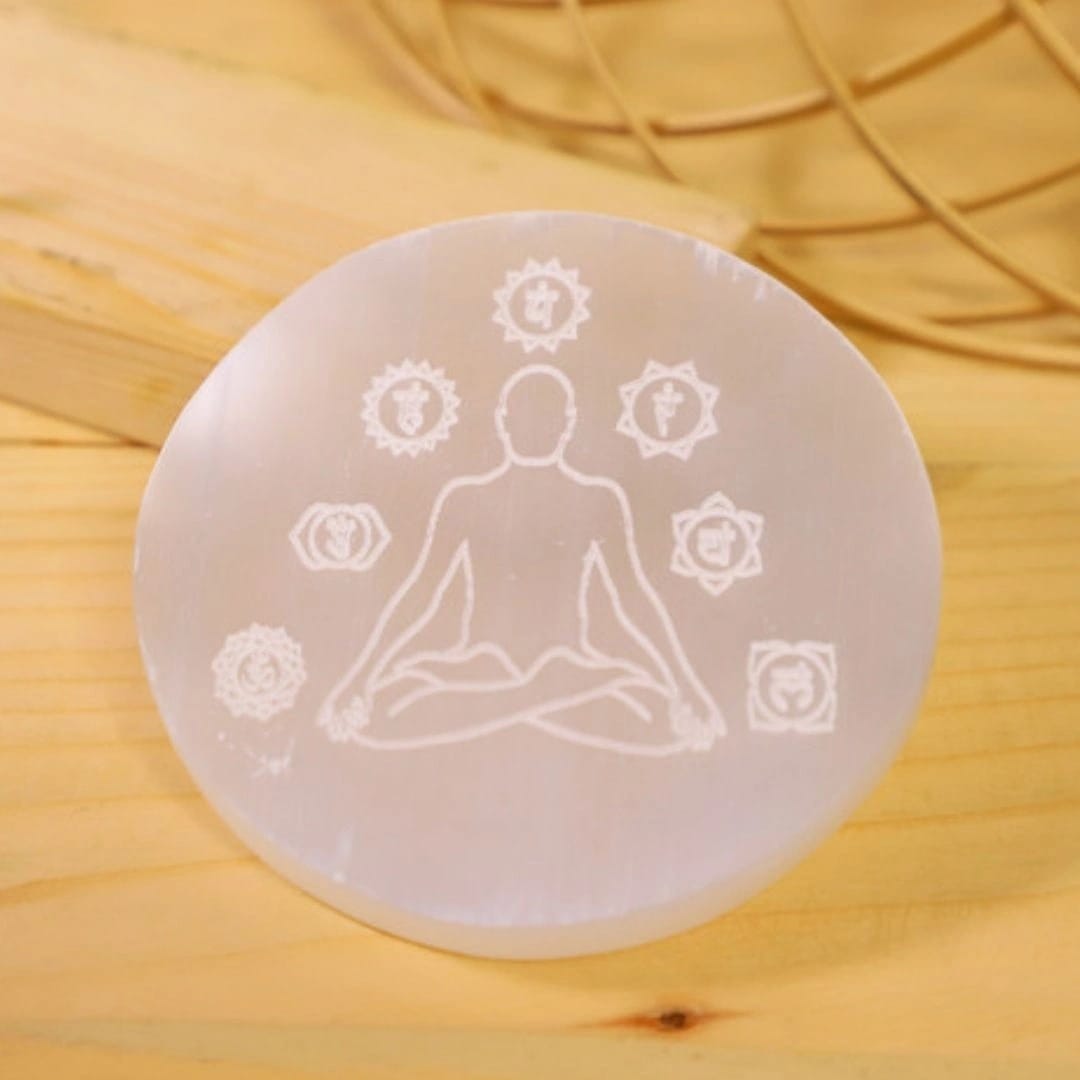 Meditation Selenite Charging Plate With Wooden Box (Cleansing Energy & Recharging Crystals)