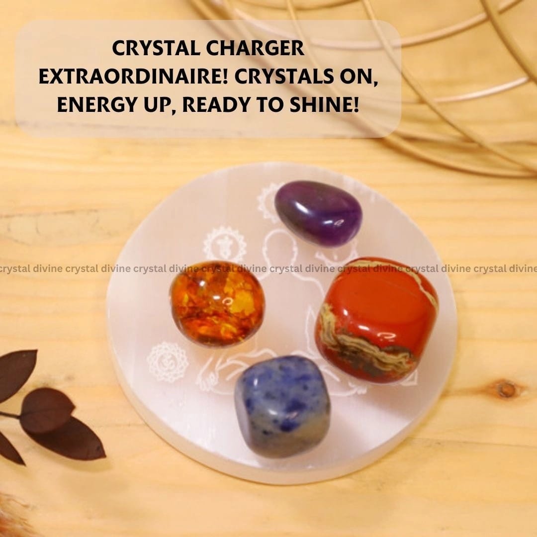 Meditation Selenite Charging Plate With Wooden Box (Cleansing Energy & Recharging Crystals)