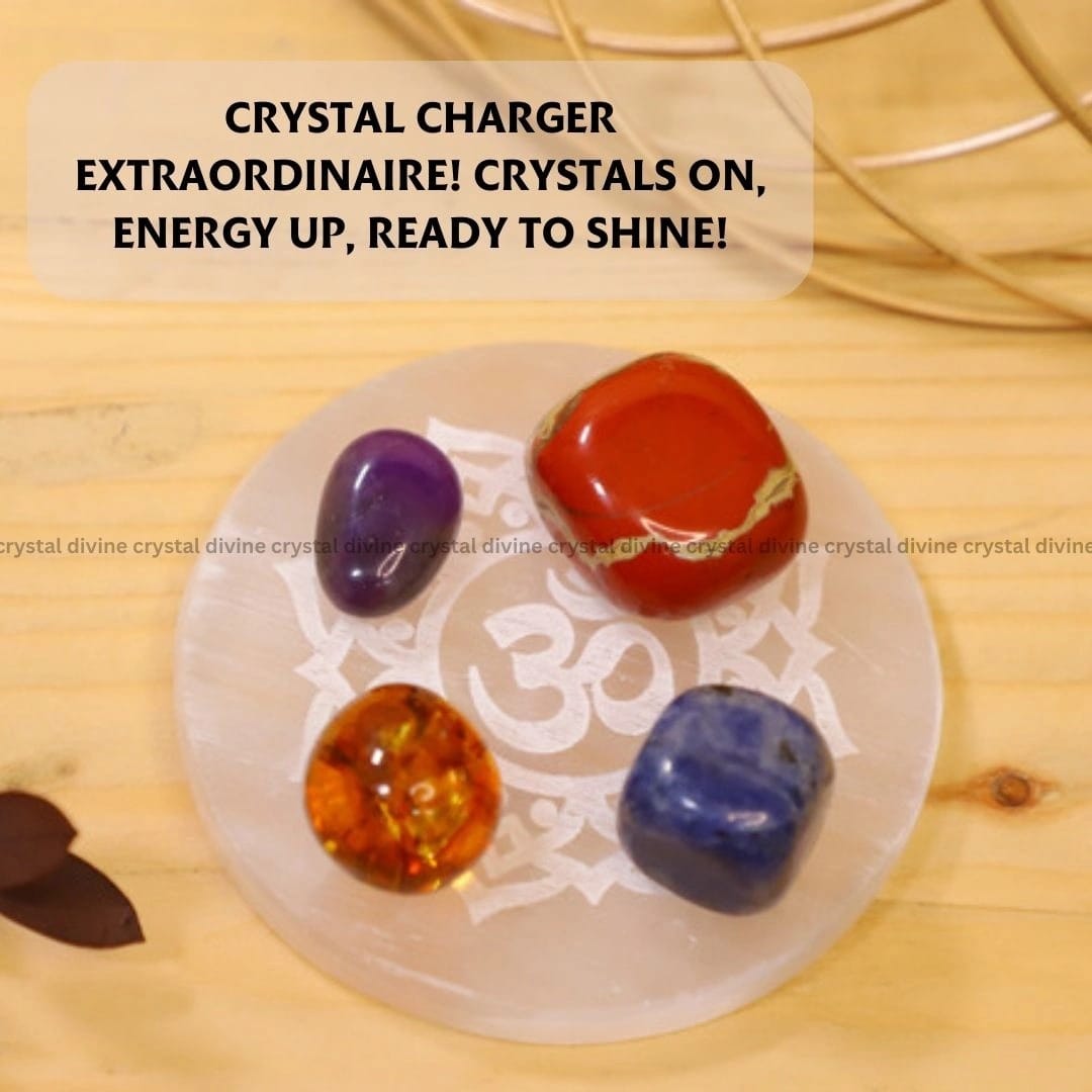 Om Symbol Selenite Charging Plate  (Cleansing Energy & Recharging Crystals)