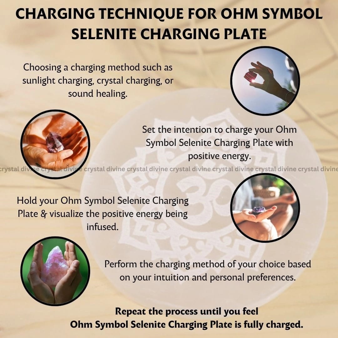 Om Symbol Selenite Charging Plate  (Cleansing Energy & Recharging Crystals)