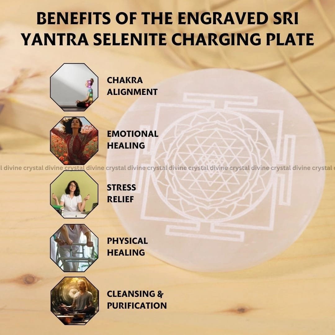Engraved Sri Yantra Selenite Charging Plate