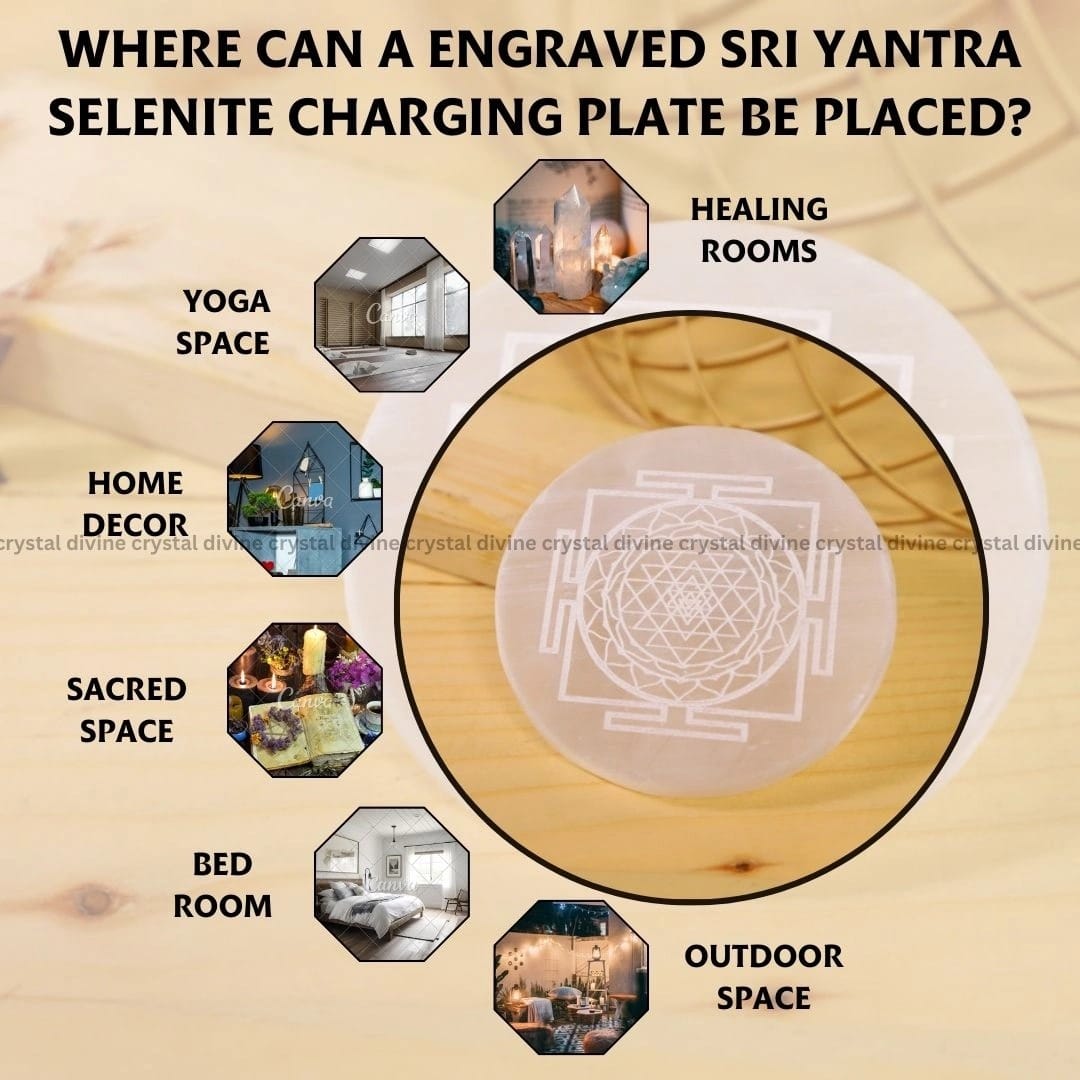 Engraved Sri Yantra Selenite Charging Plate  (Cleansing Energy & Recharging Crystals)