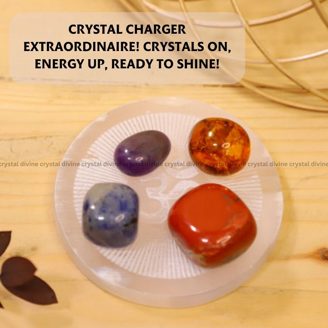 Om Chakra Selenite Charging Plate (Cleansing Energy & Recharging Crystals)