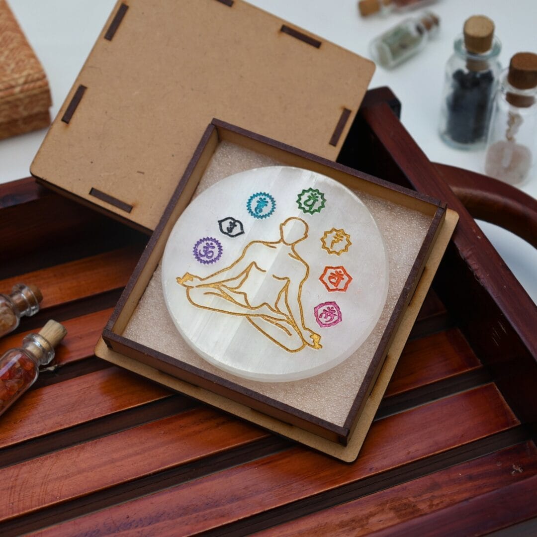 7 Chakra Mediation Selenite Plate (Cleansing Energy & Recharging Crystals)