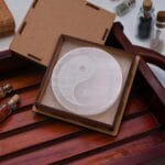 Infinity symbol Selenite Charging Plate With Wooden Box (Cleansing Energy & Recharging Crystals)