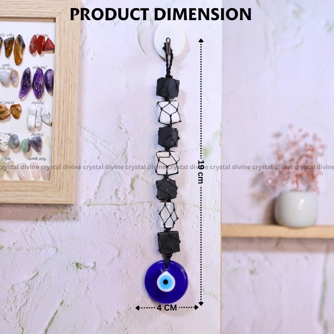 Black Tourmaline & Selenite Hanger With Evil Eyes Hanger (Protection)