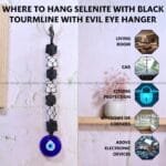Black Tourmaline & Selenite Hanger With Evil Eyes Hanger (Protection)