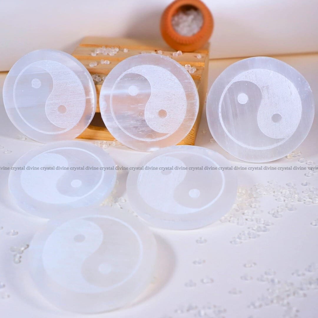 Infinity symbol Selenite Charging Plate With Wooden Box (Cleansing Energy & Recharging Crystals)