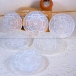 Engraved Sri Yantra Selenite Charging Plate  (Cleansing Energy & Recharging Crystals)