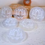 Lotus Flower Selenite Charging Plate With Wooden Box (Cleansing Energy & Recharging Crystals)