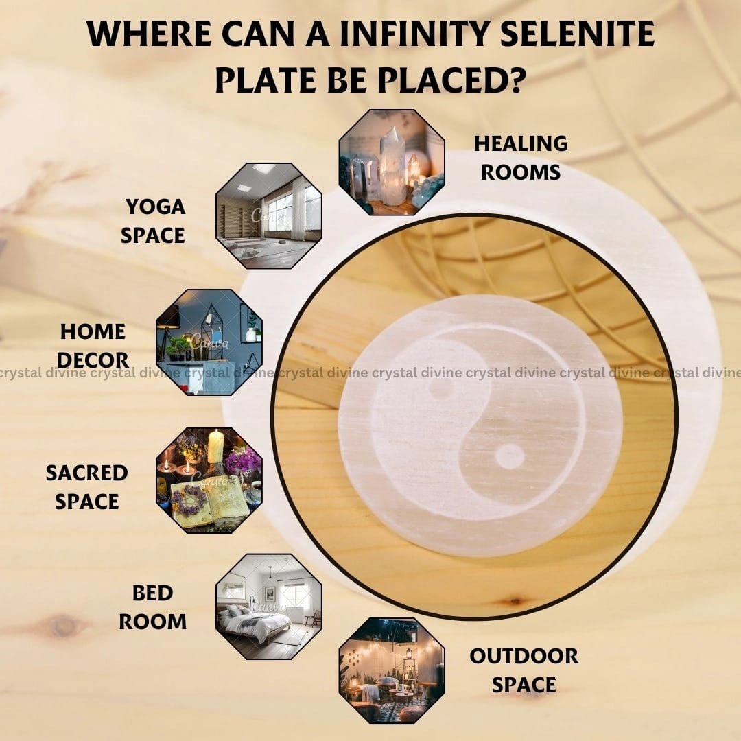 Infinity symbol Selenite Charging Plate With Wooden Box (Cleansing Energy & Recharging Crystals)