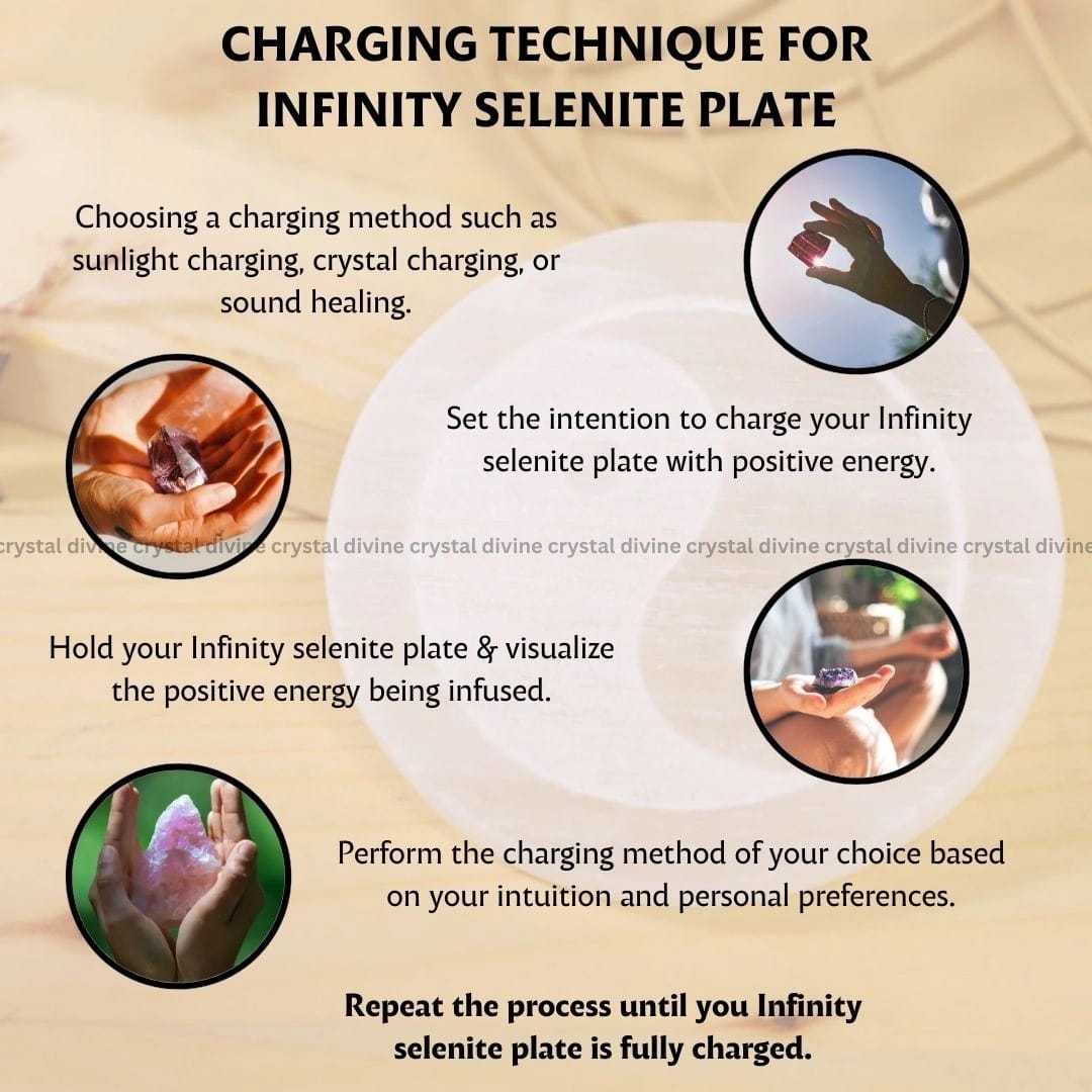 Infinity symbol Selenite Charging Plate With Wooden Box (Cleansing Energy & Recharging Crystals)