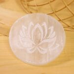 Lotus Flower Selenite Charging Plate With Wooden Box (Cleansing Energy & Recharging Crystals)