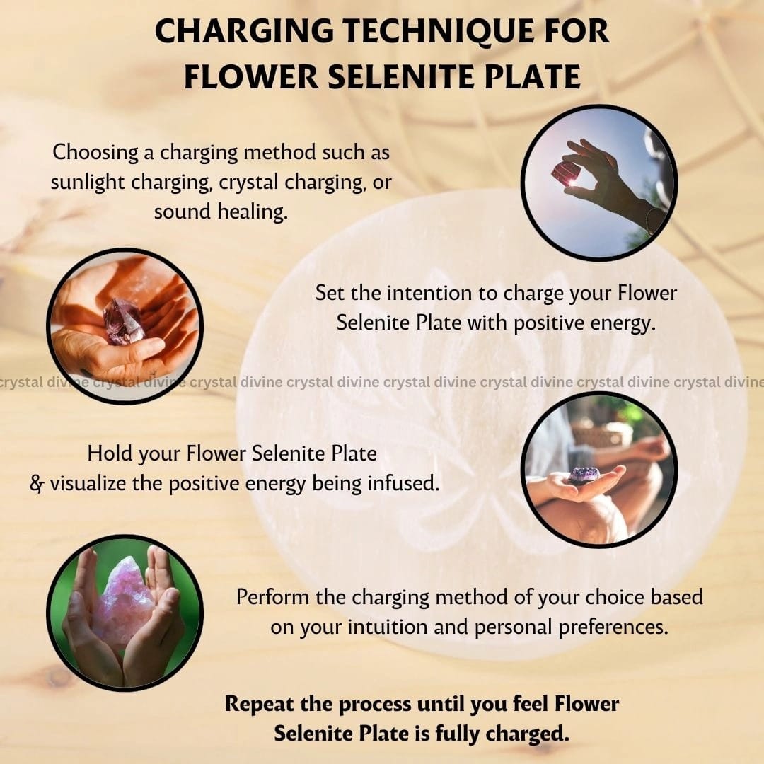 Lotus Flower Selenite Charging Plate With Wooden Box (Cleansing Energy & Recharging Crystals)