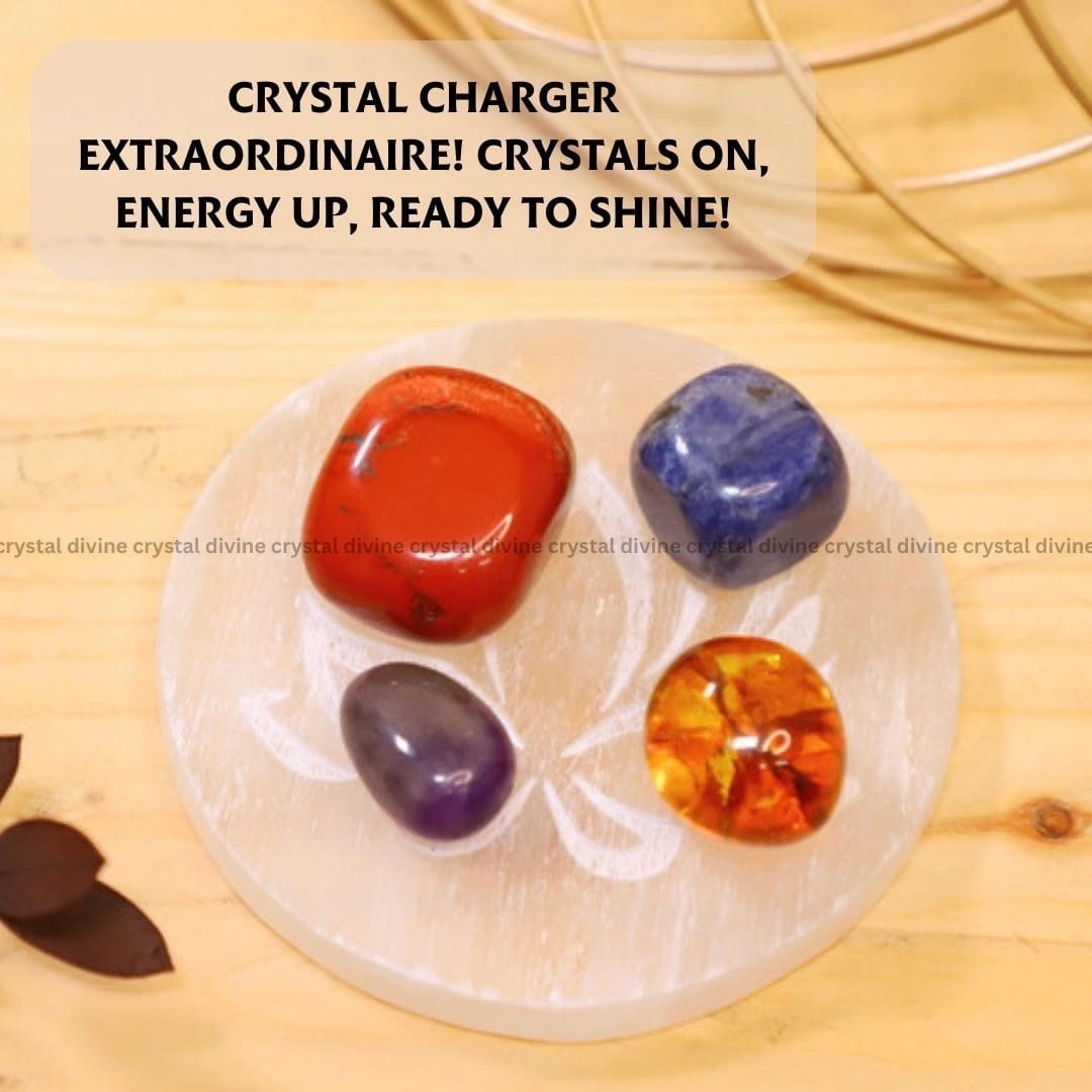 Lotus Flower Selenite Charging Plate With Wooden Box (Cleansing Energy & Recharging Crystals)