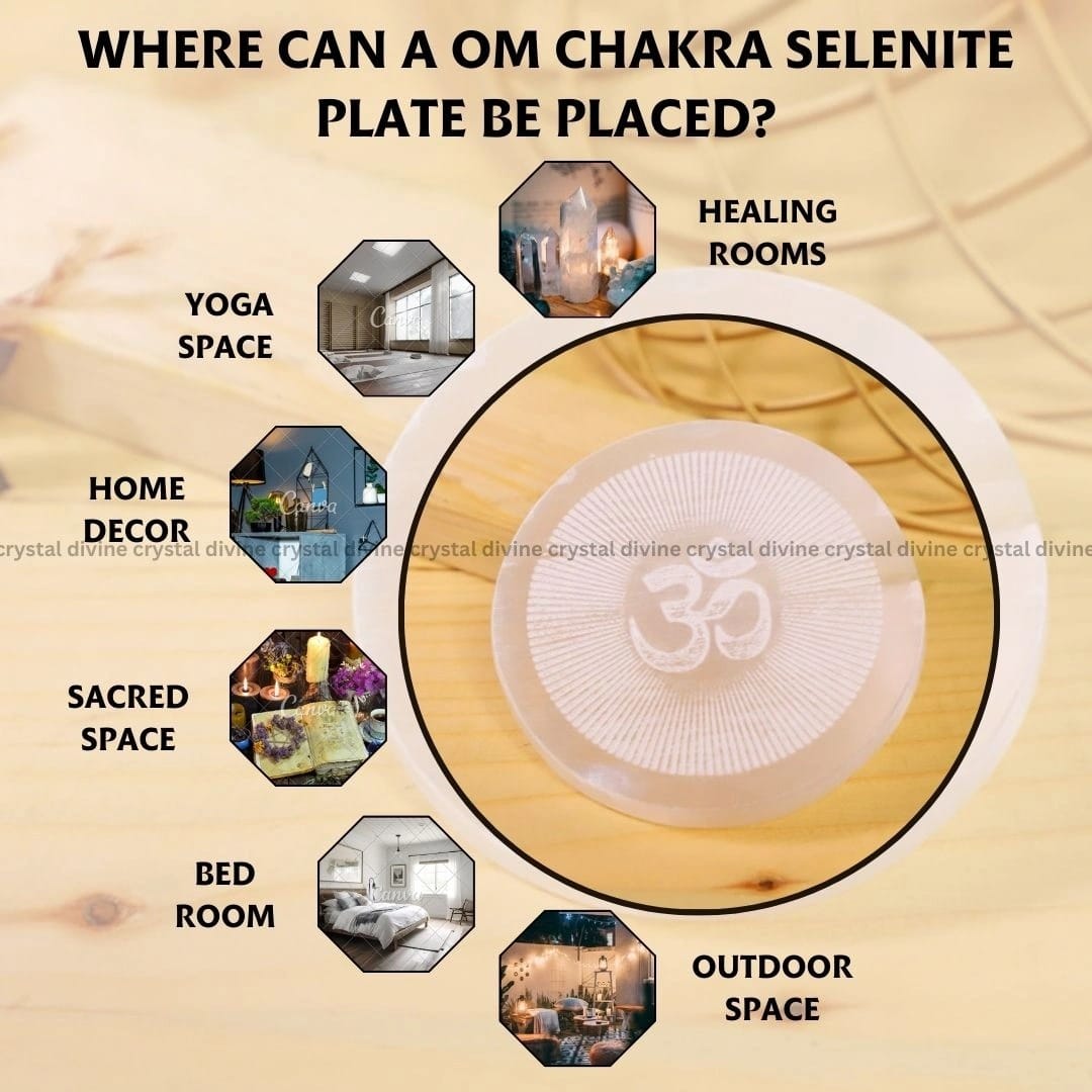Om Chakra Selenite Charging Plate  (Cleansing Energy & Recharging Crystals)