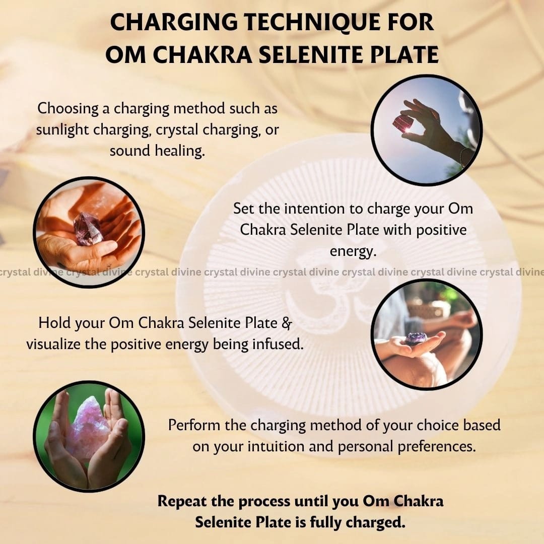 Om Chakra Selenite Charging Plate  (Cleansing Energy & Recharging Crystals)