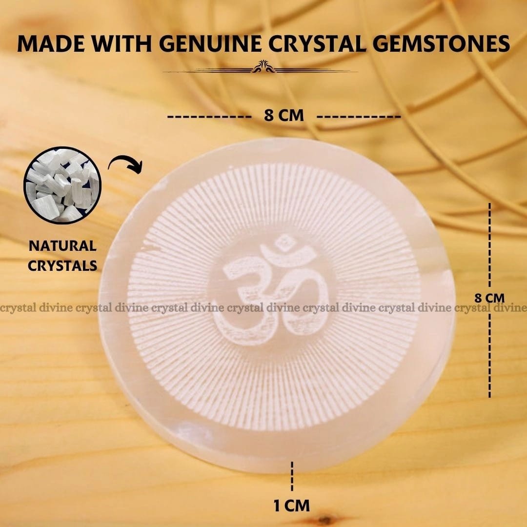 Om Chakra Selenite Charging Plate  (Cleansing Energy & Recharging Crystals)