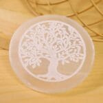 Tree Symbol Selenite Charging Plate With Wooden Box (Cleansing Energy & Recharging Crystals)