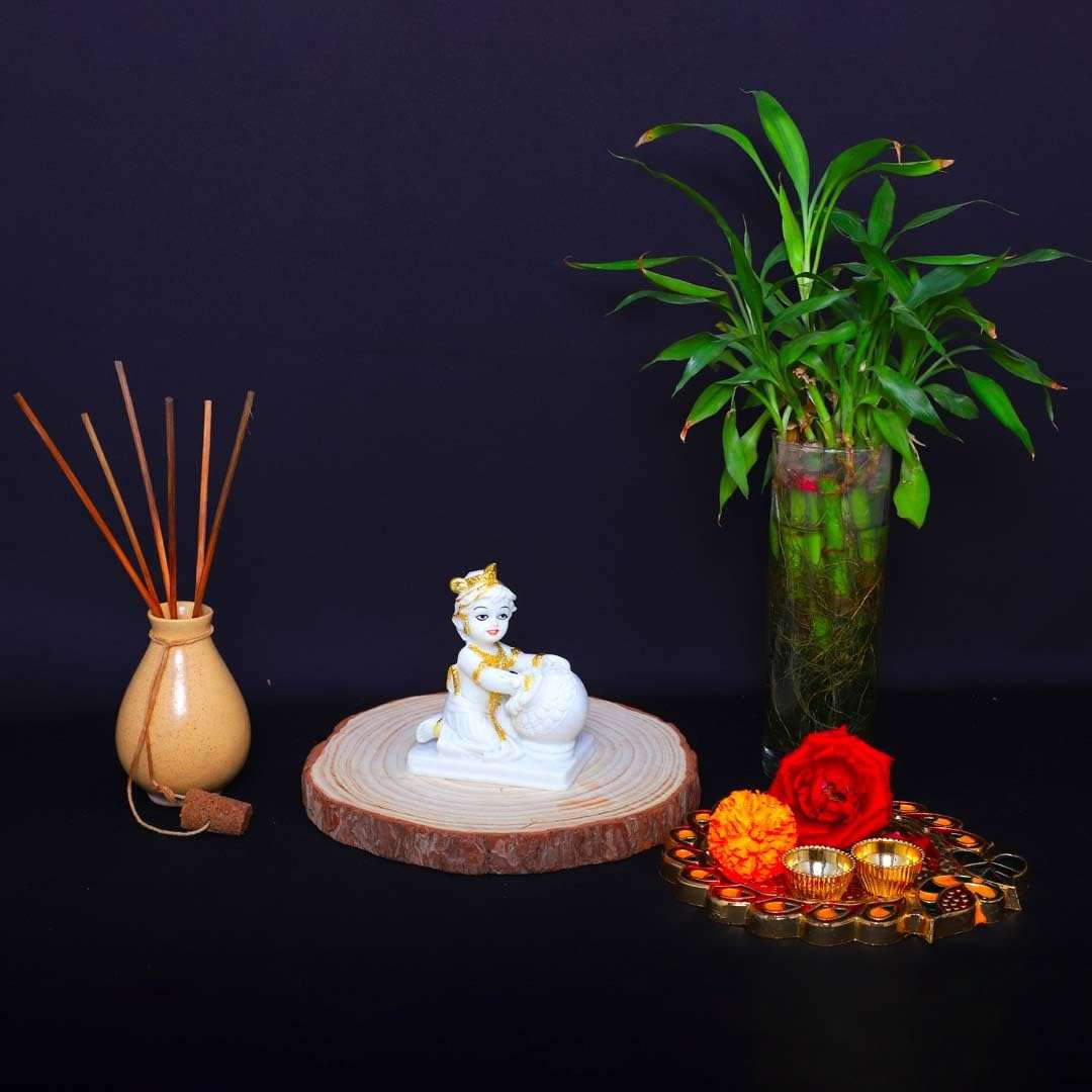 Krishna Idol White Marble Murti (Devotional Connection)