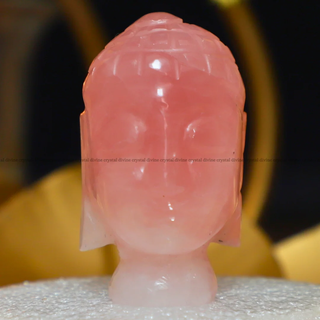 Rose Quartz Crystal Buddha Head Idol 1 Inch (Relationship Harmony)