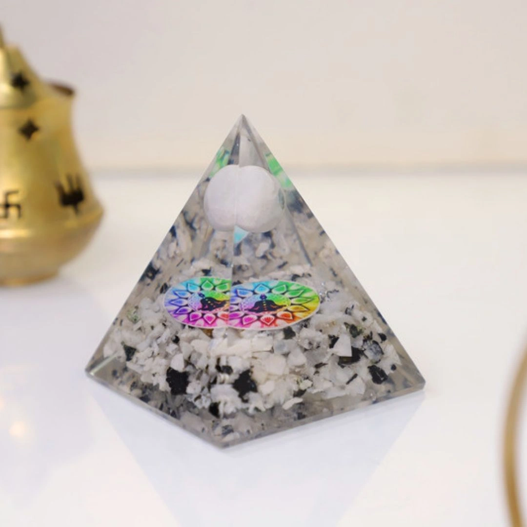 Rainbow Moonstone Orgone Ball Pyramid (Manifestation & New Beginnings)