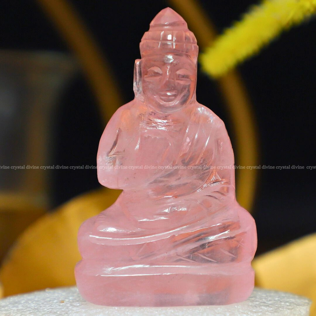 Rose Quartz Crystal Buddha Idol 1 Inch (Emotional Healing & Harmony)