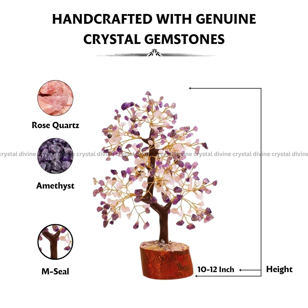 Rose Quartz & Amethyst Crystal Tree 300 Beads (Stress Relief & Calmness)