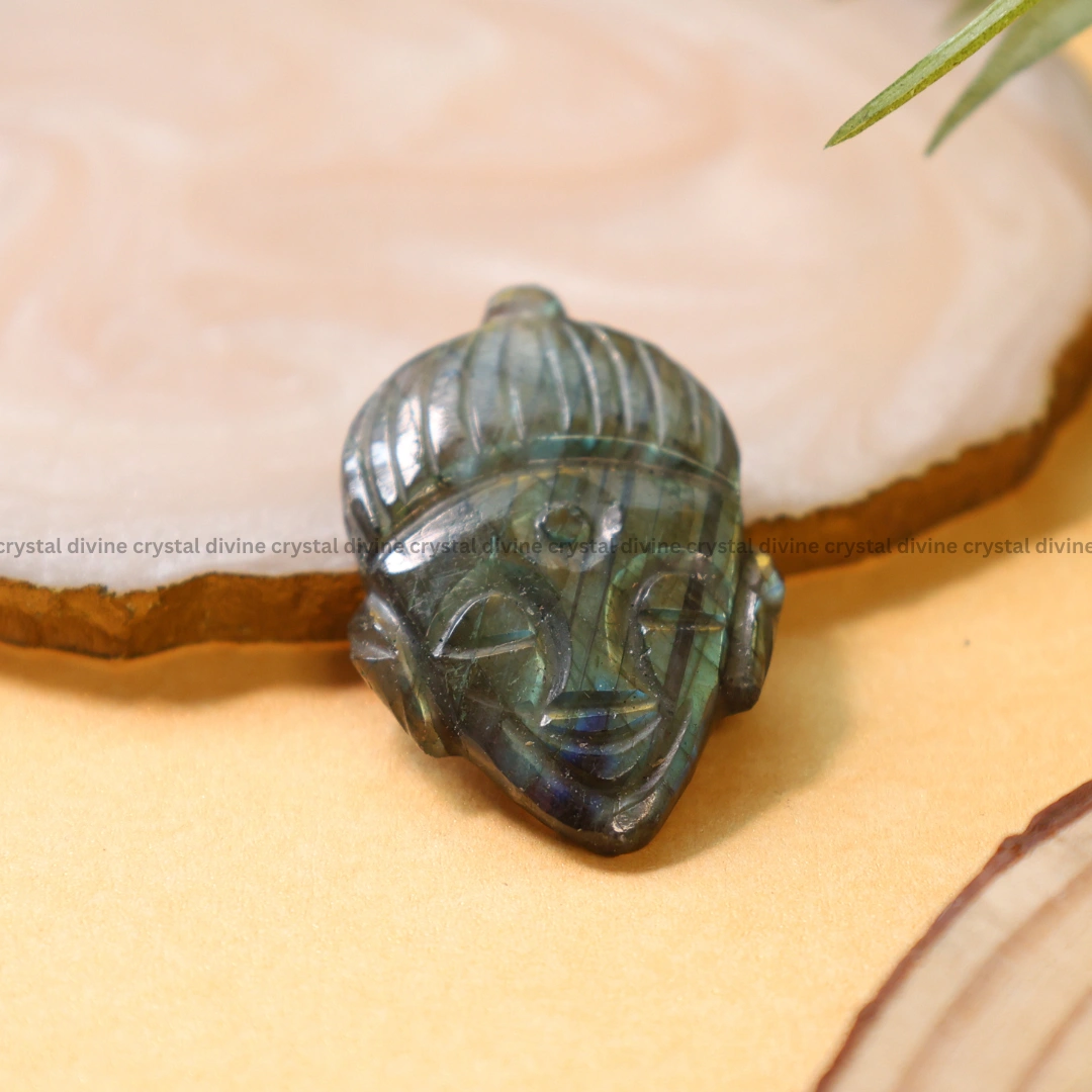 Labradorite Buddha Head Statue Coin (Stress Relief & Relaxation)