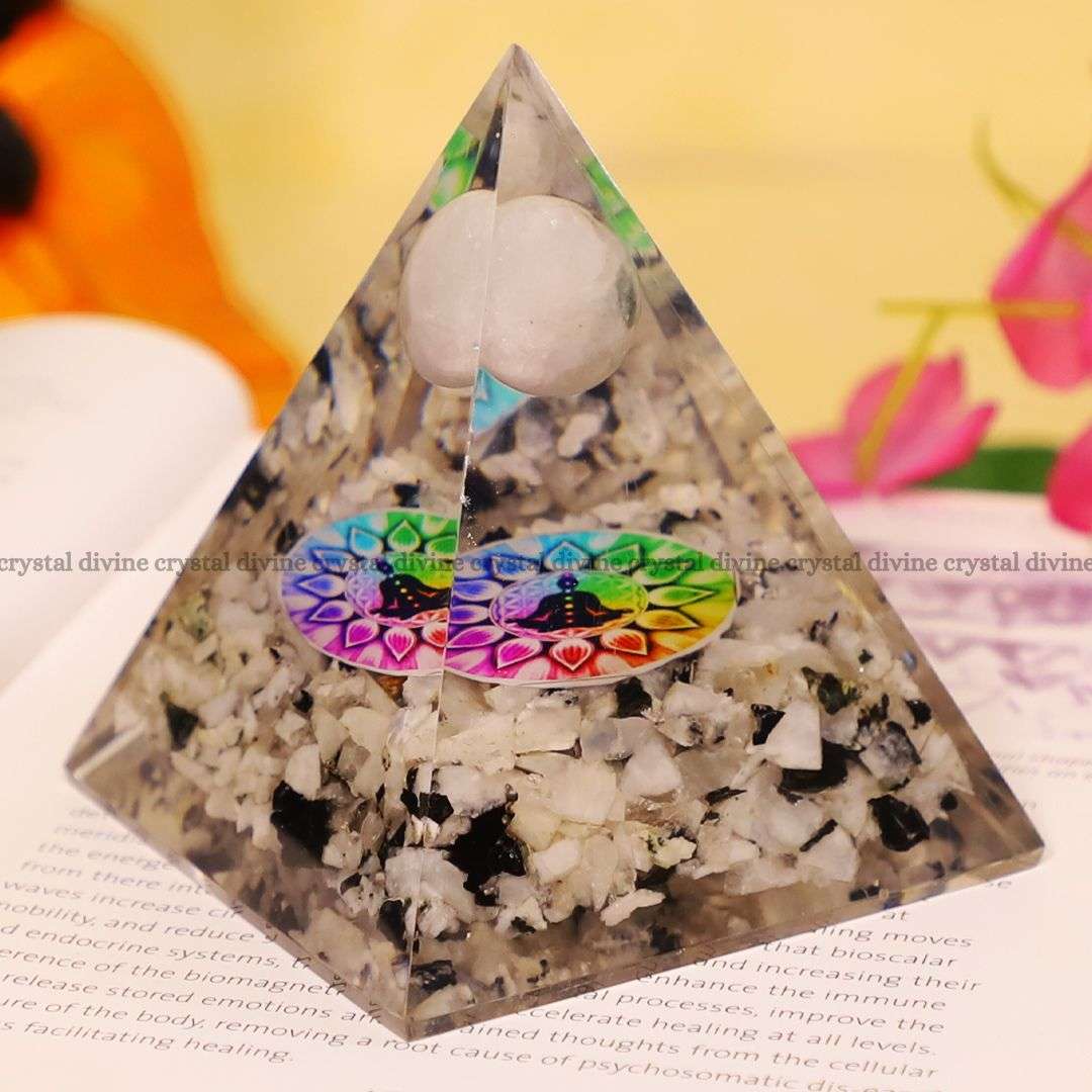 Rainbow Moonstone Orgone Ball Pyramid (Manifestation & New Beginnings)