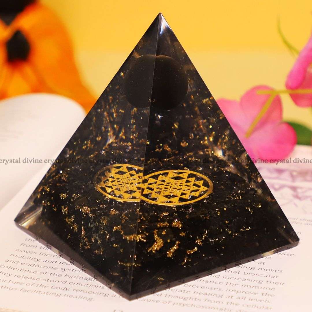 Black Tourmaline Orgone Ball Pyramid (Cleansing & Purification)