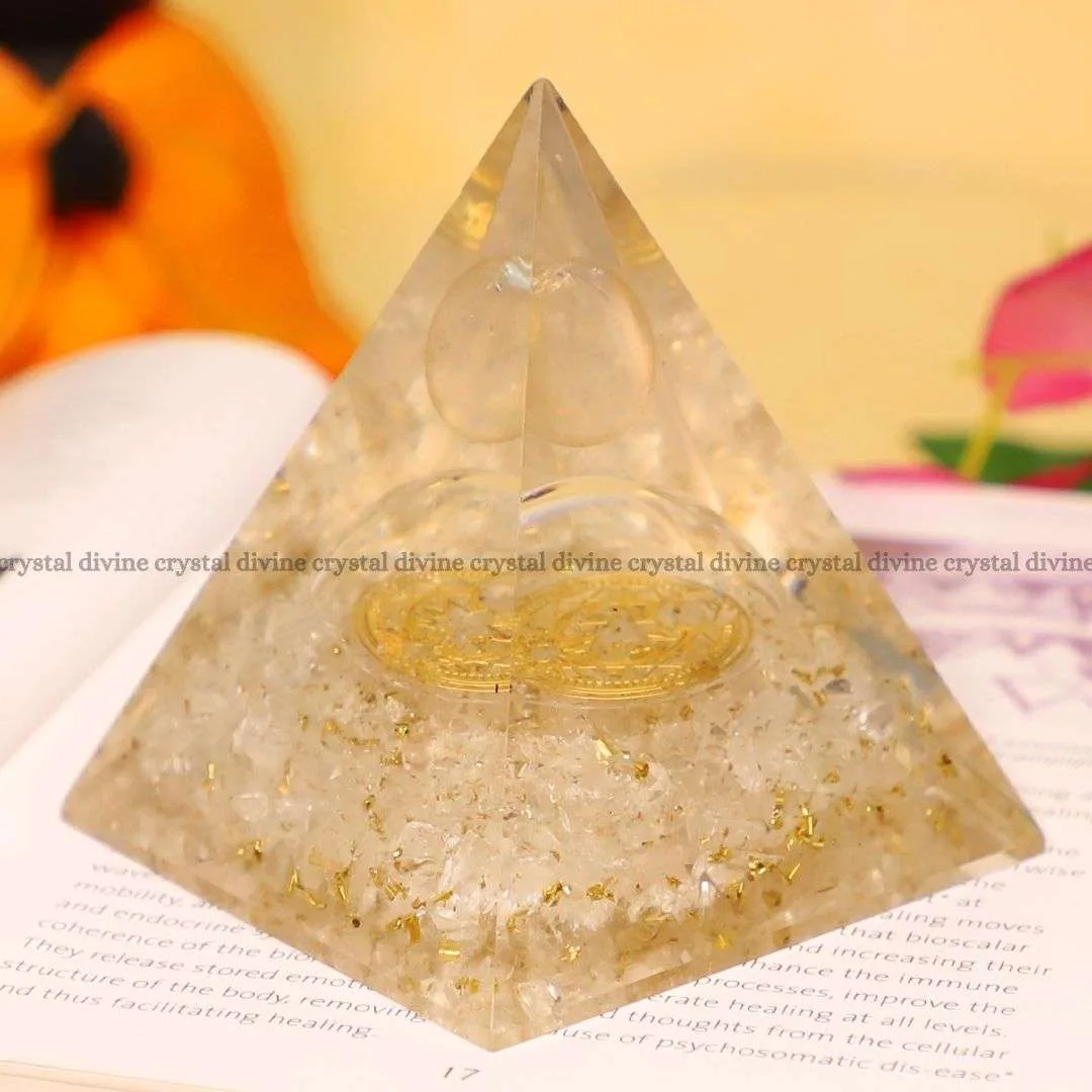 Clear Quartz Orgone Ball Pyramid (Cleansing & Purification)