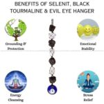 Black Tourmaline & Selenite Hanger With Evil Eyes Hanger (Protection)
