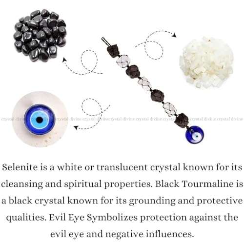 Black Tourmaline & Selenite Hanger With Evil Eyes Hanger (Protection)