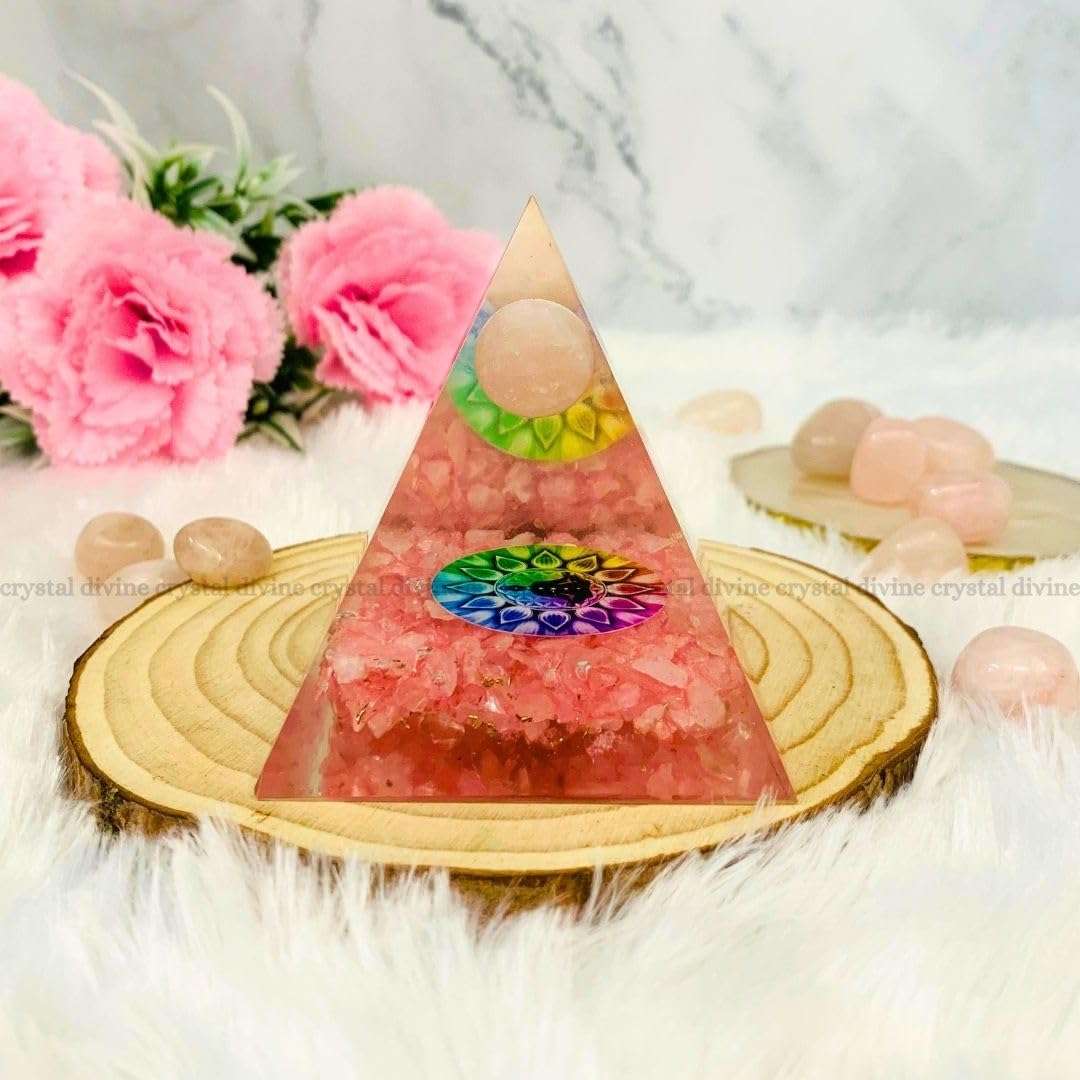 Rose Quartz Crystal Orgone Ball Pyramid