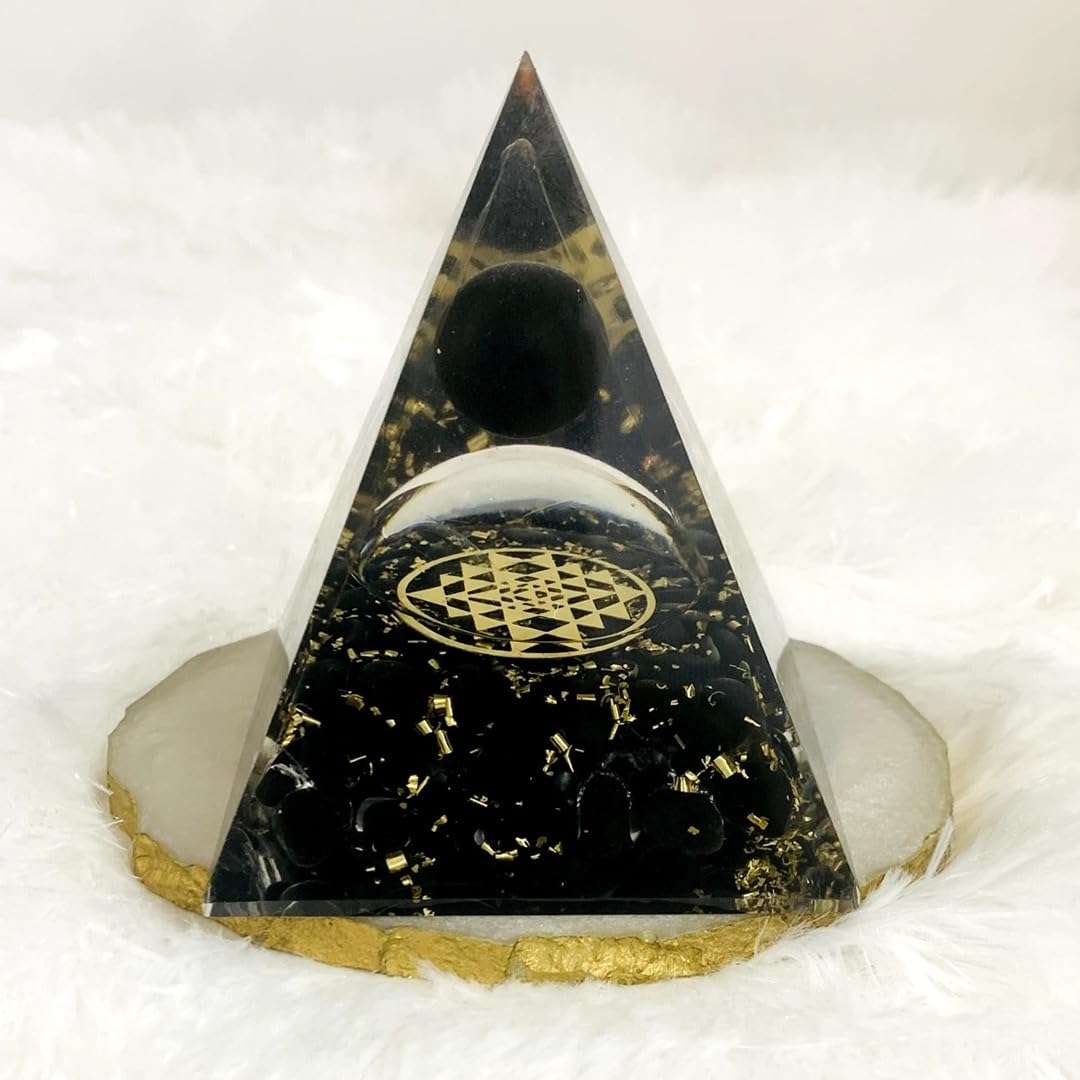 Black Tourmaline Crystal Orgone Ball Pyramid