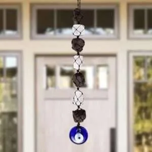 Black Tourmaline & Selenite Hanger With Evil Eyes Hanger