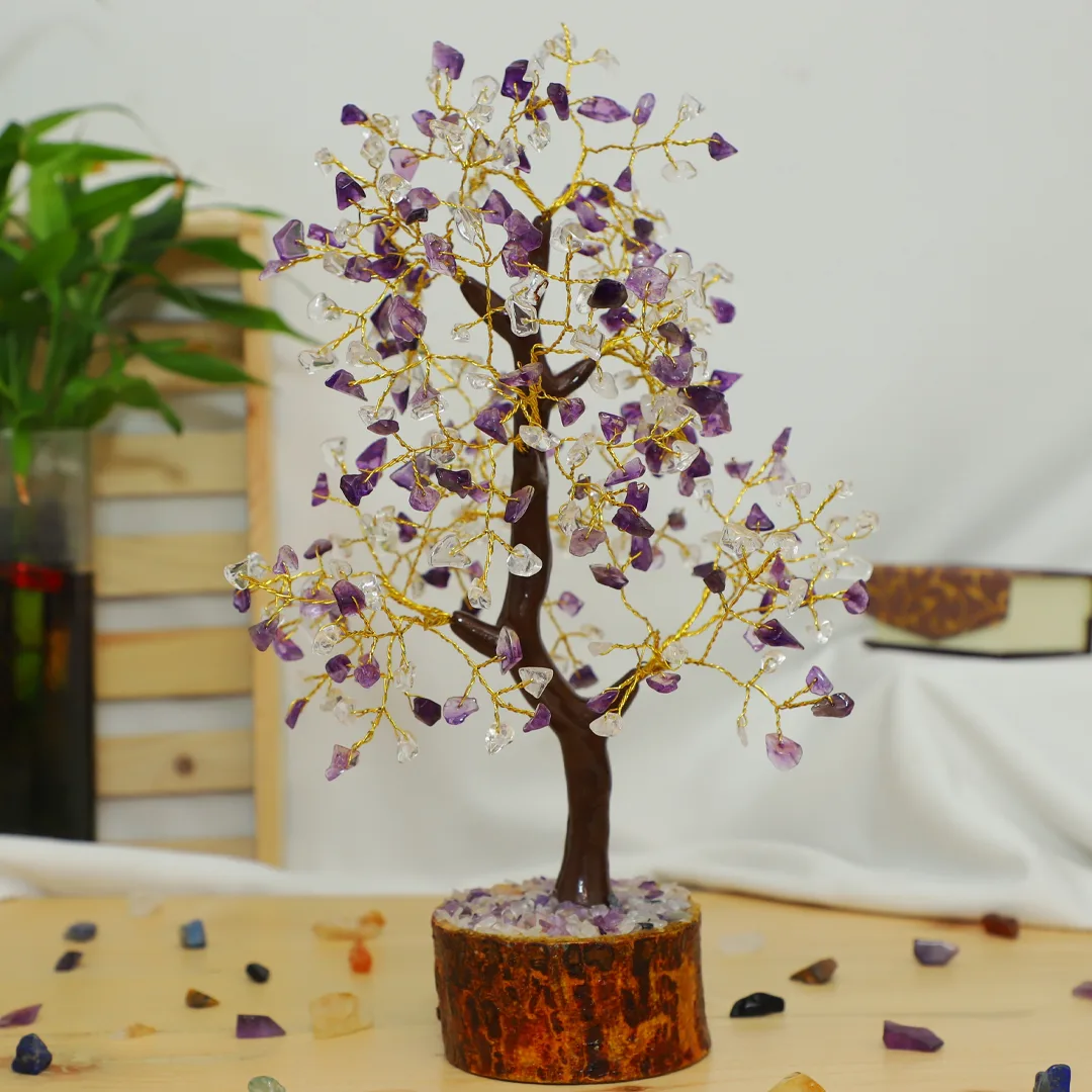 Amethyst & Clear Quartz Crystal Tree (Calming & Stress-Relief)