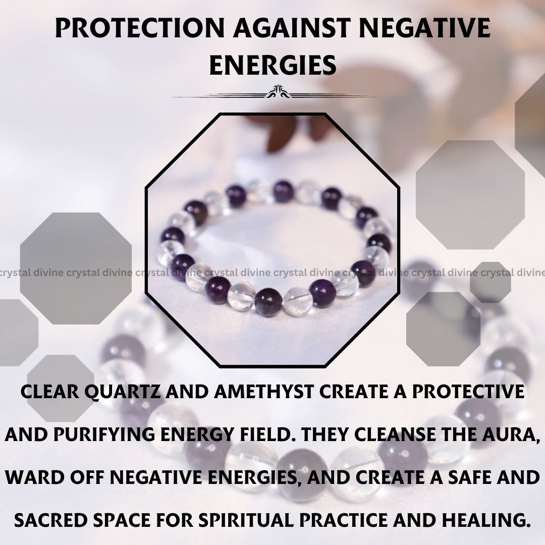 Clear Quartz & Amethyst Bracelet - 8MM (Meditation & Reflection)