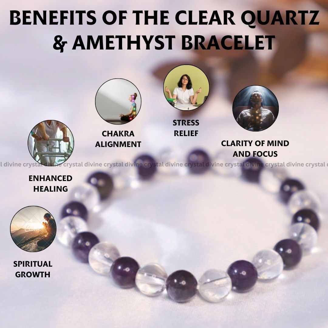 Clear Quartz & Amethyst Bracelet - 8MM (Meditation & Reflection)