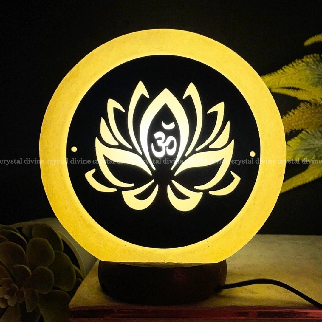 Flower Om Symbol Himalayan Salt Lamp (Spiritual Connection)