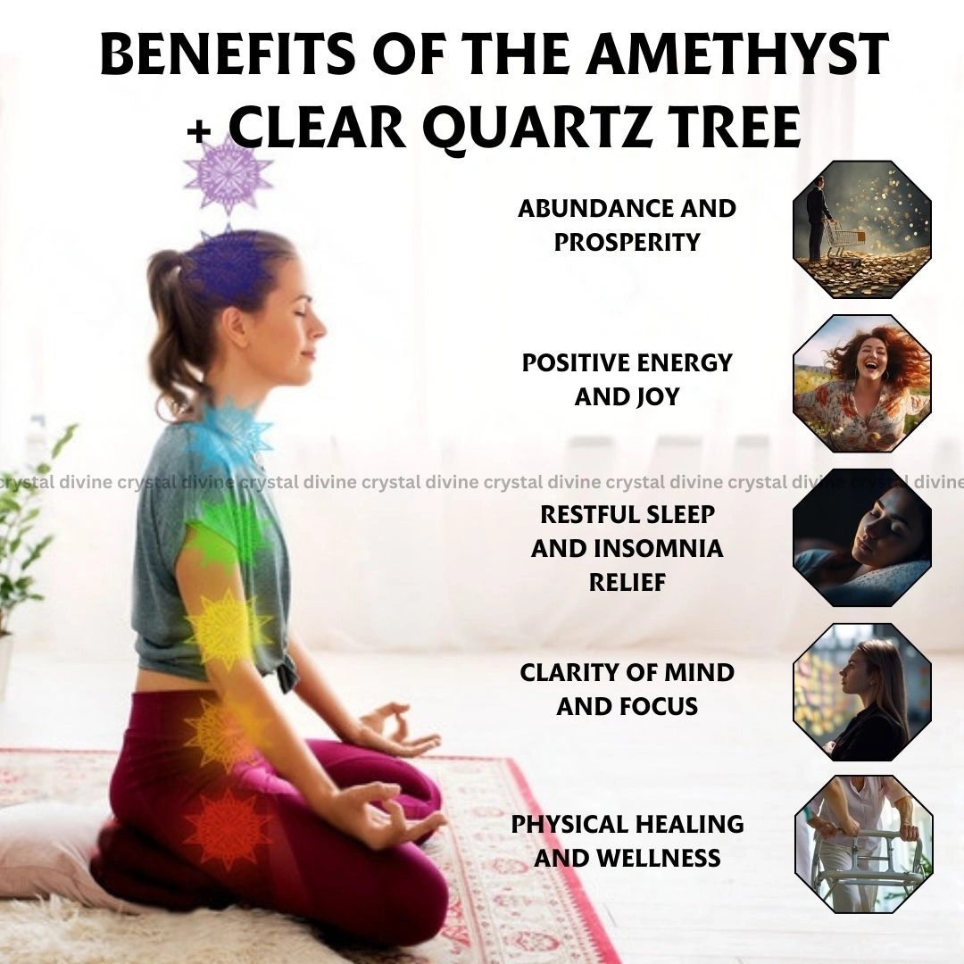 Amethyst & Clear Quartz Crystal Tree (Calming & Stress-Relief)