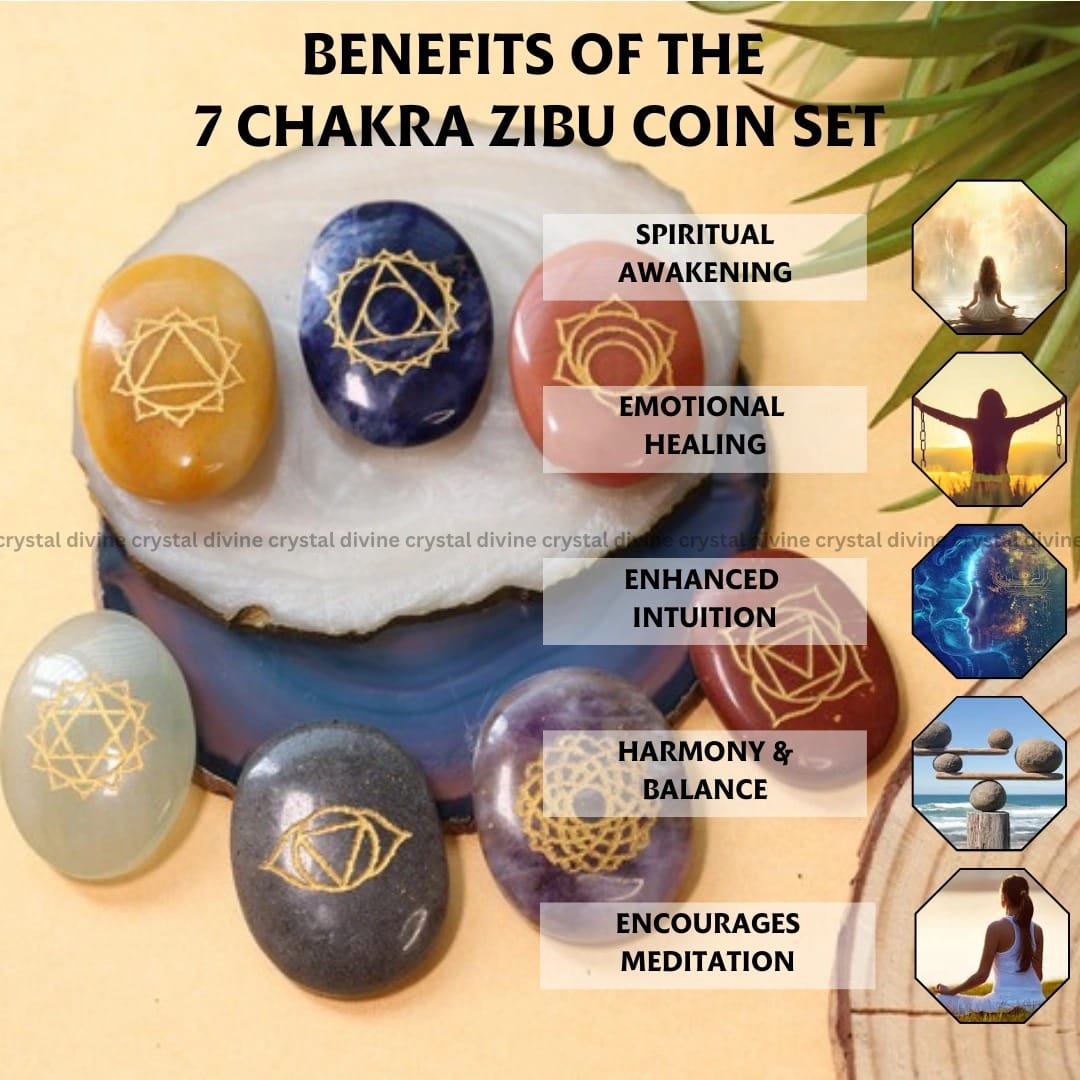 7 Chakra Symbol Coins Engraved Set (Enhanced Meditation Practice)