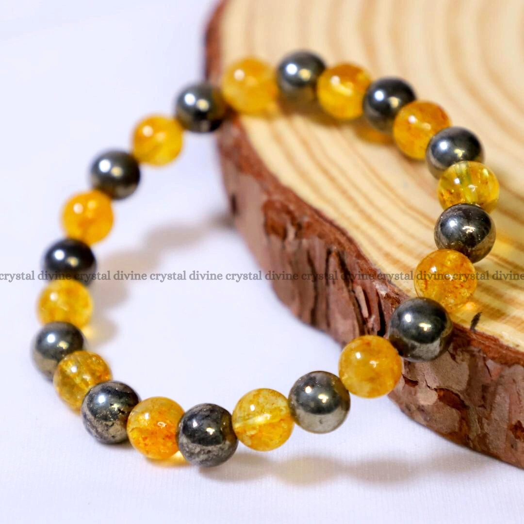 Citrine With Pyrite Crystal Bracelet - 8MM